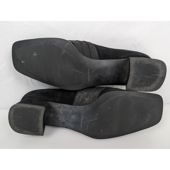 Stuart Weitzman Gorham Black Suede Chunky Block Heel Square Toe Shoe 9.5 Y2K - Picture 3 of 10